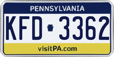PA license plate KFD3362