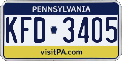 PA license plate KFD3405