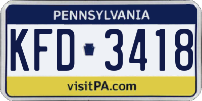 PA license plate KFD3418
