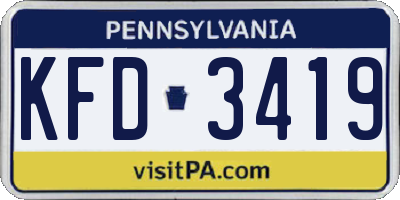 PA license plate KFD3419