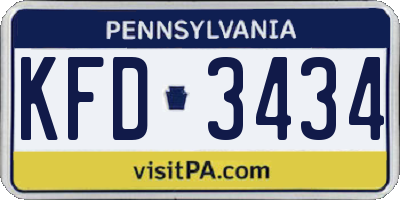 PA license plate KFD3434