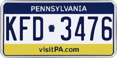 PA license plate KFD3476