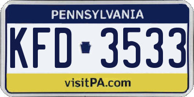 PA license plate KFD3533
