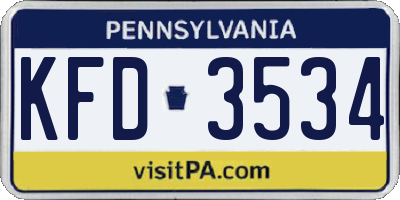 PA license plate KFD3534