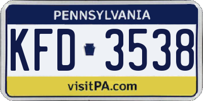 PA license plate KFD3538
