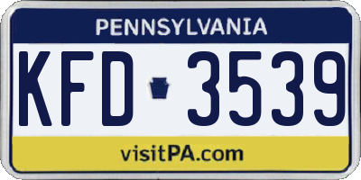 PA license plate KFD3539