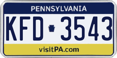 PA license plate KFD3543