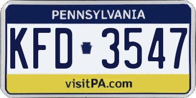 PA license plate KFD3547