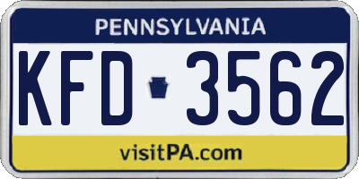 PA license plate KFD3562