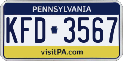 PA license plate KFD3567