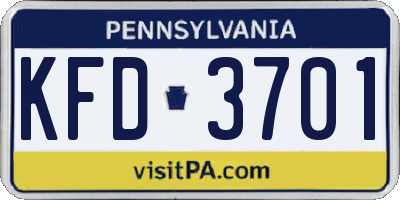PA license plate KFD3701