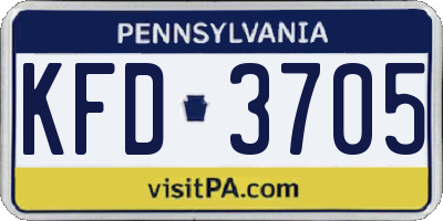 PA license plate KFD3705