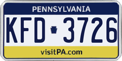 PA license plate KFD3726