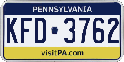 PA license plate KFD3762