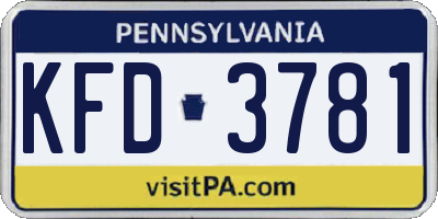 PA license plate KFD3781