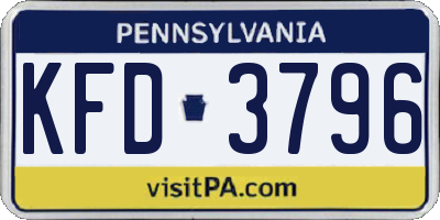 PA license plate KFD3796