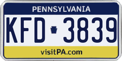 PA license plate KFD3839