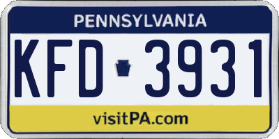 PA license plate KFD3931