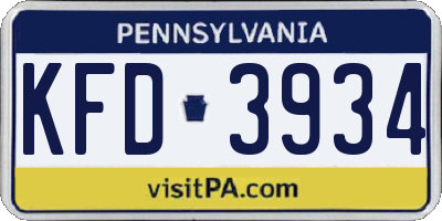 PA license plate KFD3934