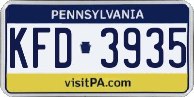 PA license plate KFD3935