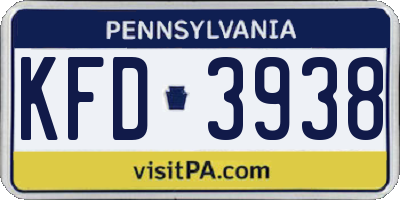 PA license plate KFD3938