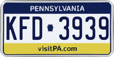 PA license plate KFD3939