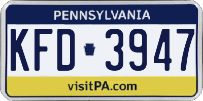 PA license plate KFD3947