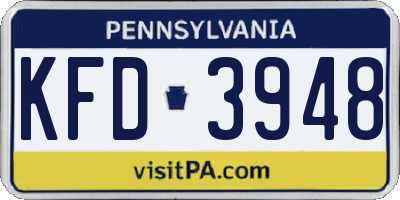 PA license plate KFD3948