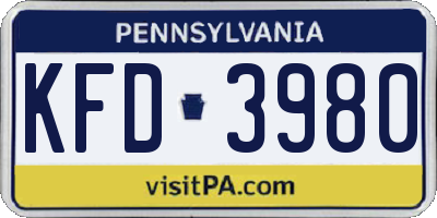 PA license plate KFD3980