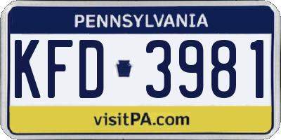 PA license plate KFD3981