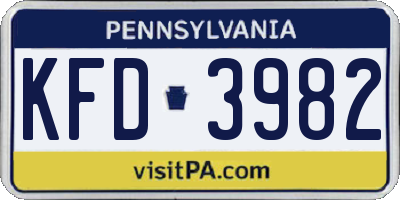 PA license plate KFD3982