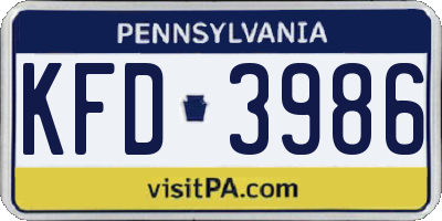 PA license plate KFD3986