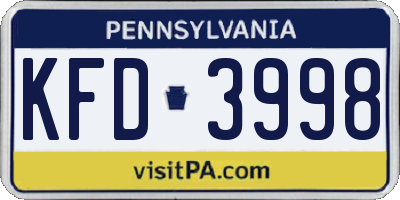 PA license plate KFD3998