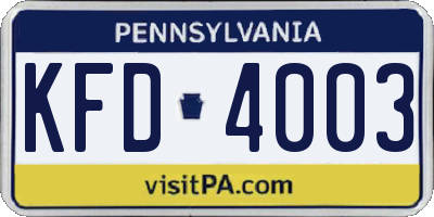PA license plate KFD4003