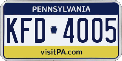 PA license plate KFD4005