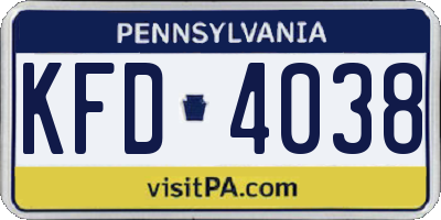 PA license plate KFD4038