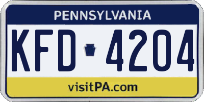 PA license plate KFD4204