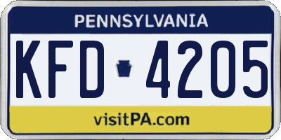 PA license plate KFD4205