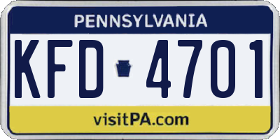 PA license plate KFD4701
