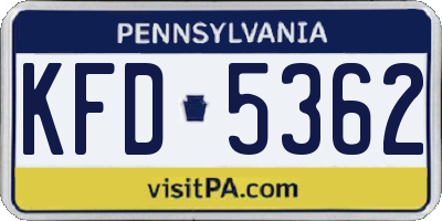 PA license plate KFD5362