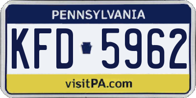 PA license plate KFD5962