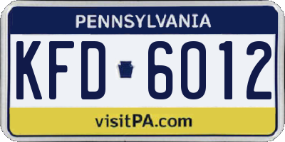 PA license plate KFD6012
