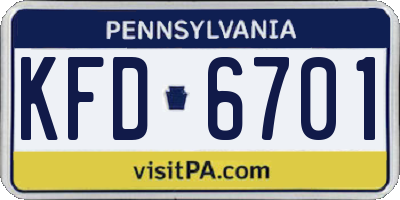 PA license plate KFD6701