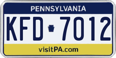 PA license plate KFD7012