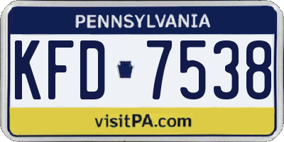 PA license plate KFD7538