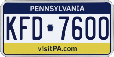 PA license plate KFD7600