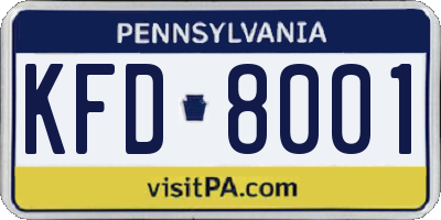 PA license plate KFD8001