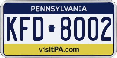 PA license plate KFD8002