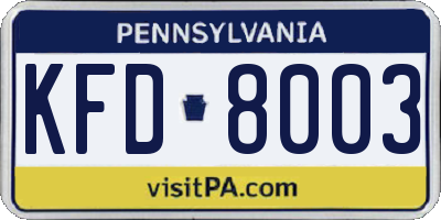 PA license plate KFD8003
