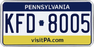 PA license plate KFD8005
